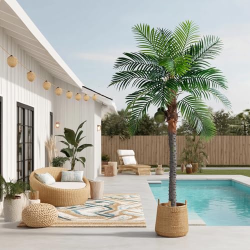 Bailikang Artificial Phoenix Palm Tree 7.2ft Tall - Fake Large Tropical Tree with Adjustable Leaves, Realistic Faux Sago Palm for Indoor Outdoor Decor, Patio, Poolside, Yard, Living Room, Office - size: 7ft 3in