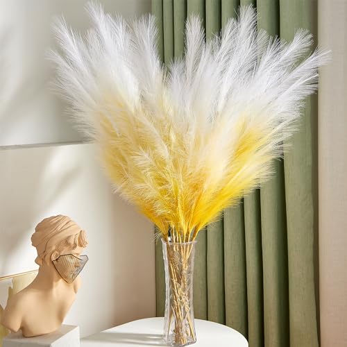 7 Pcs/45 Inches Artificial Tall Pampas Grass for Floor Vase - Long Fake Pampas Grass Branches for Office and Home Decor - Pompas Grass Gift and Boho Decor (Yellow Gold Gradient, 7) - color: Yellow Gold Gradient