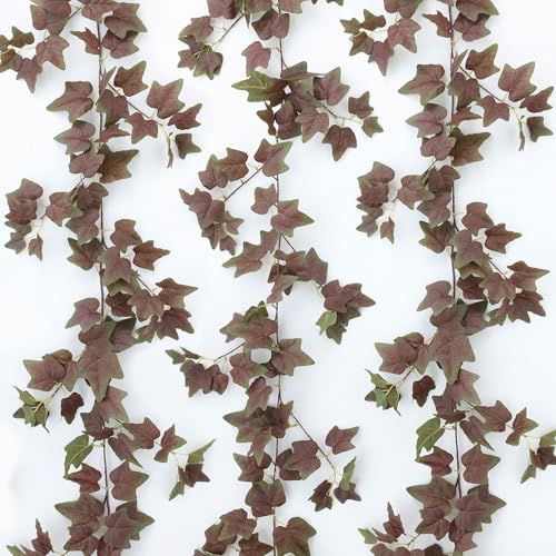 Mizii 3 Strands Artificial Vines Ivy Garland 74" Fake Vine with Silk Green Leaves Faux Hanging Plants Greenery Decoration for Outdoors Wedding Party Indoor Bedroom Home Wall Room Decor (Purple Green) - color: Purple Green