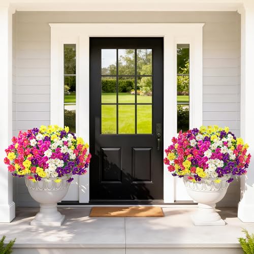 MARTINE MALL 24 Bundles Look Real Artificial Flowers for Outdoors, Realistic Fake Outdoor Flowers, UV Resistant Silk Flowers for Outside Faux Flowers Plants for Outdoor planters Porch, Mixed Color - color: Fushia&purple&red&yellow&rose Red, size: 24 Bundl