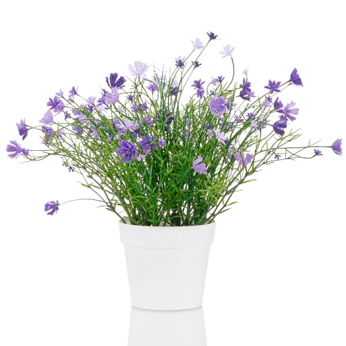 Babys Breath Potted Fake Plants with Flowers Faux Plants Indoor for Home Office Bookshelf Table Farmhouse Room Decor (Purple) - color: Purple