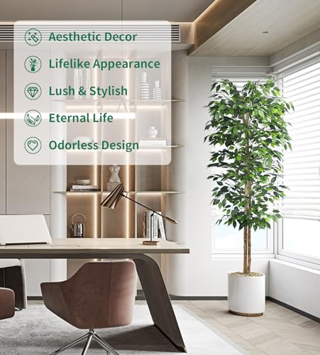 HAIHONG 1Pack 6FT Artificial Ficus Tree with Realistic Leaves and Natural Trunk, Faux Ficus Tree with Sturdy Plastic Nursery Pot, Fake Ficus Tree for Office Home Farmhouse for Indoor Outdoor Decor - color: Ficus Tree, size: 1 Pack 6 ft (0.5 ft Pot)