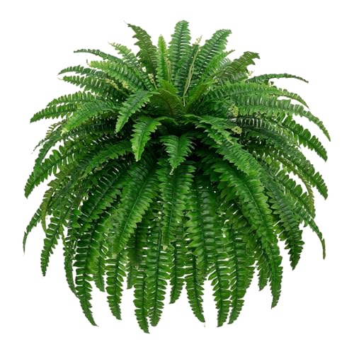 GYERB 48" Large Artificial Boston Fern Plants for Outdoor Indoor, Fake Ferns for Front Porch Hanging, Faux Greenery Bushes for Home Garden Office Decor, Silk Fern with Realistic Fronds, 88 Branches - size: 47“-88 Leaves