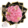 Pink Glitter Roses Bouquet - 24 Pcs DIY Glitter Flowers Bouquets Artificial Everlasting Elegance Shiny for Graduation Gifts Anniversary Birthday Wedding - color: Pink