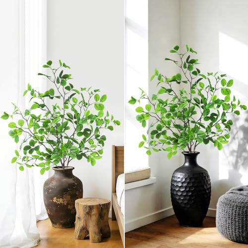 Uieke 4Pcs 37" Faux Eucalyptus Stems, Artificial Plants Indoor Lifelike Silk Plastic Plants for Spring Decoration, Faux Greenery Stems for Wedding Kitchen Home Decor - color: Green, size: 4