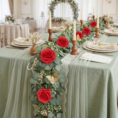 25pcs Red Roses Artificial Flowers 3.94" Large Silk Roses with Stems Real Look Faux Roses for Wedding Table Centerpieces Arrangement Home Decor(Red) - color: Red