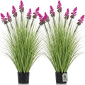Jexine 2 Pieces 4 ft Artificial Tall Grass Plants Outdoor with Plum Cockscomb Flower Tall Artificial Grass Green Onions Plant Potted for Housewarming Gift House Garden Lobby Outdoor - color: Plum Cockscomb Flower