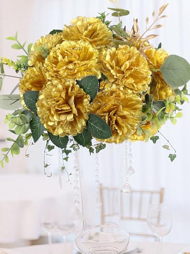 LELEE 108pcs Carnation Head Flowers with Stem - Gold Artificial Flowers Carnations Bulk - 3.5" Silk Carnation Fake Flower for Wedding Bouquet Baby Shower Centerpieces Grad Party Cemetery Grave Decor - color: Gold