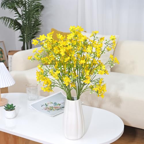 Artificial Flowers 8PCS Silk Flowers with Long Stems, Fake Flowers Bulk Fake Babys Breath, Yellow Flowers for Tall Vase Outdoor Garden Wedding Party Home Table Centerpiece - color: Yellow