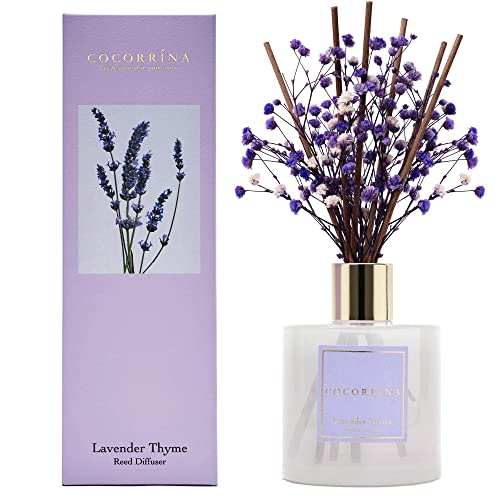 Cocorrína Premium Reed Diffuser Set with Preserved Baby's Breath & Cotton Stick Lavender Thyme | 6.76 Fl.oz Scent Diffuser for Bedroom Bathroom Home Décor - size: 6.7 Ounce/1pack