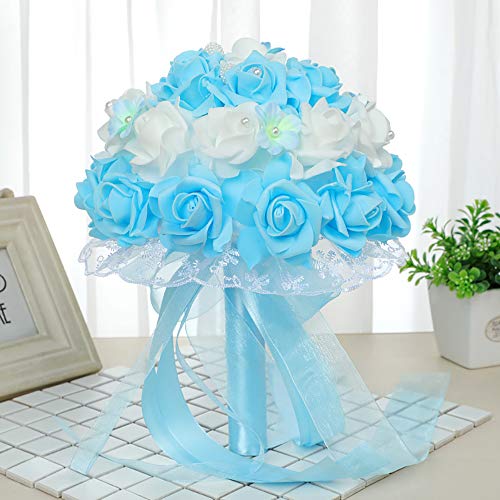 Artificial Rose Flower Heads, 100pcs Blue Roses Artificial Flower Foam Rose for DIY Wedding Bouquets Centerpieces Arrangements Party Baby Shower Home Decor (Stemless,Sky Blue) - color: Light Blue, size: 100PCS