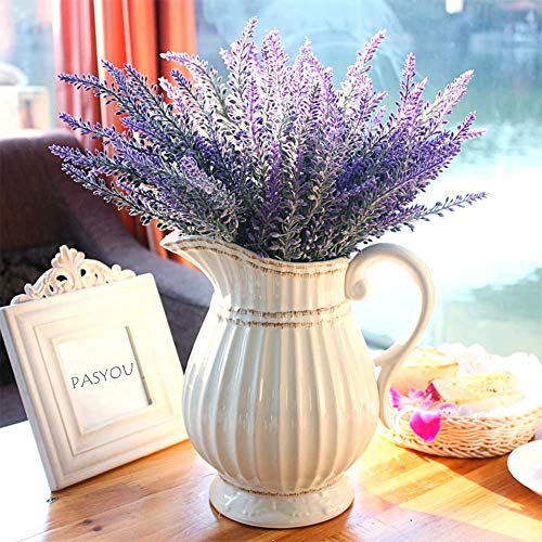 PASYOU 6 Pcs Artificial Lavender Flowers, Plastic Plants Fake Simulation Flower Wedding Indoor Outdoor Bridal Bouquet Home Garden Balcony Patio Planter Filler DIY Arrangement Decoration - Purple - color: Lavender-purple 6 Pcs