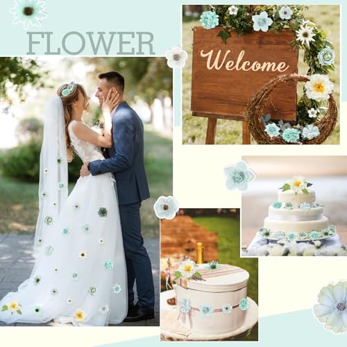 Thiccywoov 250 Pcs Artificial Flowers Heads Bulk Mini Silk Mix Flowers Fake Peony Daisy Rose Multicolor for Blossom Wreath Bouquets Wedding Home Decorations Party Craft Garland DIY(Green) - color: Green