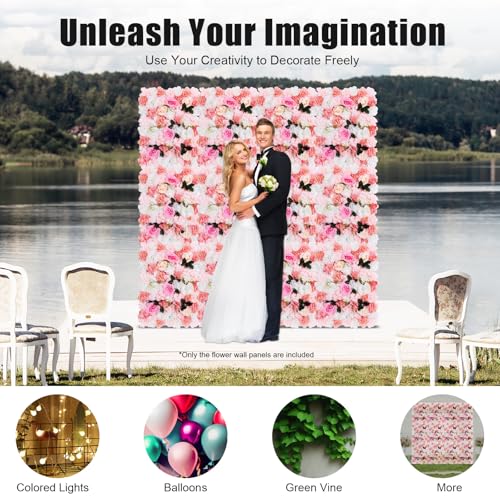 12 Pcs Artificial Flower Wall Panels Silk Dahlia Rose 3D Faux Flower Backdrop Panels Background Decorative for Wedding Celebrations Festive Party Home, 23.62 * 15.74in (Pink-1) - color: Pink-1