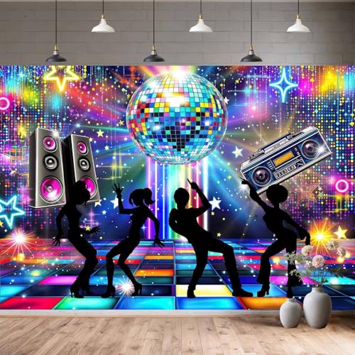 6X4ft Disco Backdrop 70s 80s 90s Theme Retro Dance Party Photography Background Neon Disco Ball Wedding Birthday Party Decoration Prom Portrait Photo Props Wall Decor Banner - color: Multi2, size: 6X4FT
