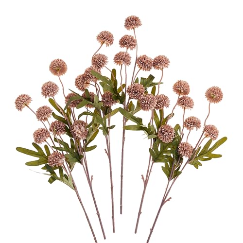 SITUMEIZI Taupe Pompon Mum Artificial Flowers Taupe Faux Silk Mums Mini Chrysanthemum with Stems 6Pcs for DIY Wedding Centerpieces Floral Arrangements - color: Grey