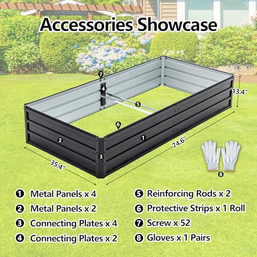 Thanaddo Galvanized Raised Garden Bed 6x3x1ft Outdoor Planter Box Galvanized Steel Garden Bed Kit for Vegetables, Flowers, Herbs and Succulents Black - size: 6x3x1 ft
