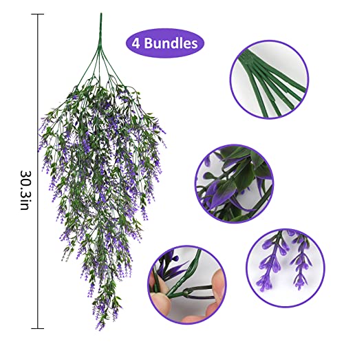 RECUTMS Artificial Purple Lavender Hanging Plants, 4 Pcs 30.3 Inches UV Resistant Plastic Trailing Vine Greenery Garlands for Outdoor Home Room Garden Patio Farmhouse Wedding Front Porch Indoor Decor - color: Purple