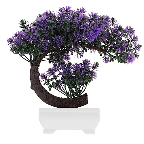GANAZONO Bonsai Statue Small Artificial Plants for Home Decor Indoor Mini Artificial Bonsai Tree Japanese Fake Plants for Bedroom Aesthetic Faux Bonsai Decor - color: Perple