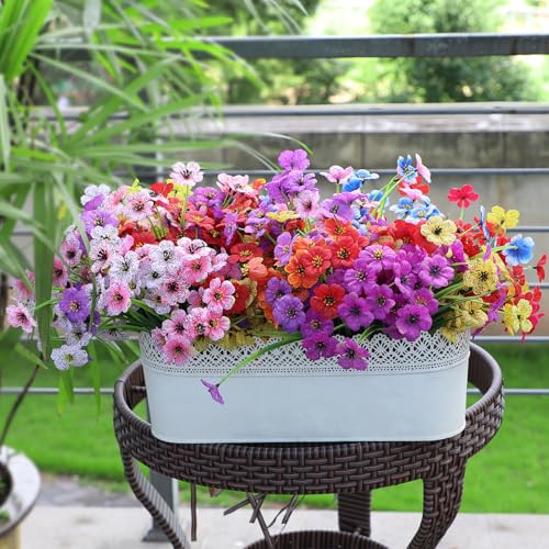 Nepfaivy Artificial Flowers for Outdoors Realistic - 27 Bundles Uv-Resistant Fake Flowers for Outdoor Planters, Fade-Proof Silk Faux Flowers Plants for Outside Garden Porch Window Box Decoration - color: Multi 9 Colors 27pcs