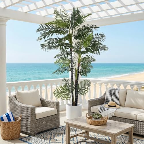8FT Artificial Palm Tree, Tall Fake Plant Areca Palm in Black Pot, Lifelike Silk Outdoor Faux Trees UV Resistant Large Plant for Indoor House Office Living Room Hotel Villa Decor - color: 8ft-b
