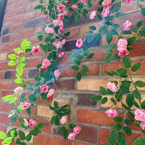 6FT Bendable Pink Rose Flower Garland, Artificial Silk Wild Roses Vine Leaves Hanging Flowers for Wall Fireplace Fence Trellis Wedding Baby Shower Room Home Spring Summer Decor(2PC) - color: Pink, size: 2
