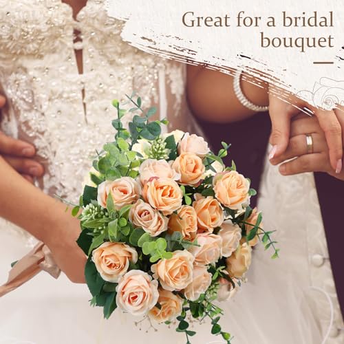 Zeyune 16 Bunches 12 Inch Champagne Artificial Mini Rose Bouquet, Total 160 Heads Fake Silk Rose Flowers Bulk, Bridal Bouquet for Wedding, Bridal Shower, Home & Office Table Decor - color: Champagne