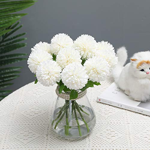 Floweroyal 12pcs Artificial Chrysanthemum Ball Flowers Silk Hydrangea Bridal Wedding Bouquet for Home Garden Party Office Coffee House Decoration (Cream White) - color: White-12pcs