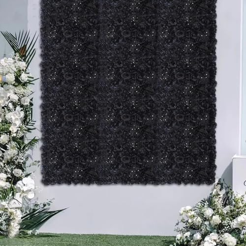 12 Pcs Artificial Flower Wall Panels Silk Dahlia Rose 3D Faux Flower Backdrop Panels Background Decorative for Wedding Celebrations Festive Party Home, 23.62 * 15.74in (Black-2) - color: Black-2