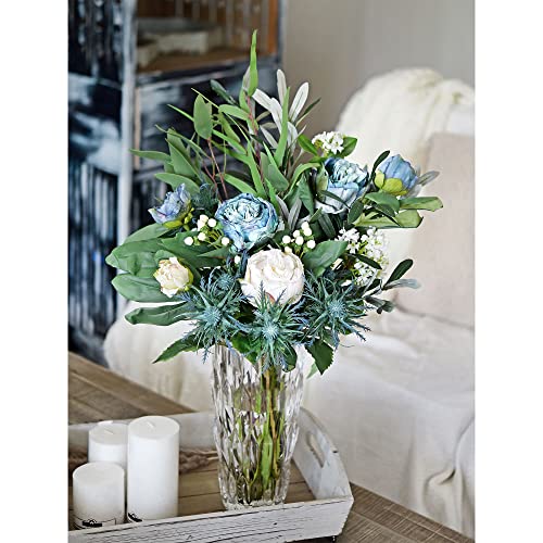 FiveSeasonStuff Vintage Dusty Blue Peonies – Realistic Artificial Silk Flowers with Dry-Look Petals, 6 Stems for Rustic Home & Wedding Bridesmaids Bouquet Bridal Showers - color: Dusty Blue (6 Stems)