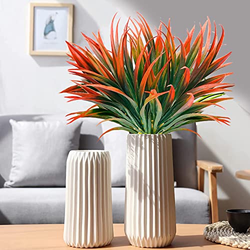 8 Pcs Outdoor Fake Plants UV Resistant Artificial Tall Grass Plants Faux Tropical Flowers Bushes Décor Fall Winter Summer Planters Patio Front Door Porch Plastic Greenery & Shrubs Decoration - color: Red, size: 8pcs
