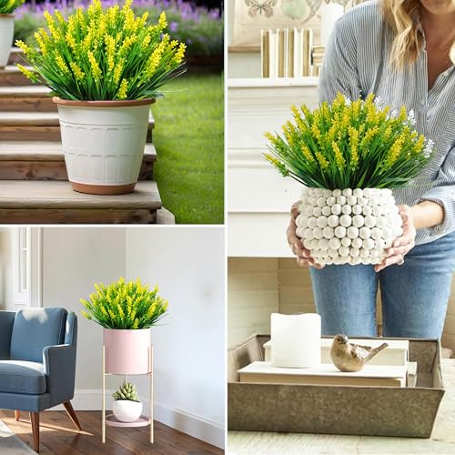 12 Bundles Artificial Plants Outdoor Fake Monkey Grass UV Resistant Faux Bushes with Fake Flowers Greenery for Home Front Porch Pathway Spring Summer Decor Garden Indoor Outside (Yellow) - color: Yellow