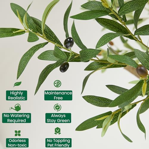 7.5 FT Large Luxury Artificial Olive Tree, Tall Faux Olive Tree with White Pot, Extra Lush Stereoscopic Shape, 5 Minutes Easy Set-up, Realistic Trunks and Lifelike Leaves & Fruits, Home Office Décor - color: Green-90in Olive, size: 7ft 6in