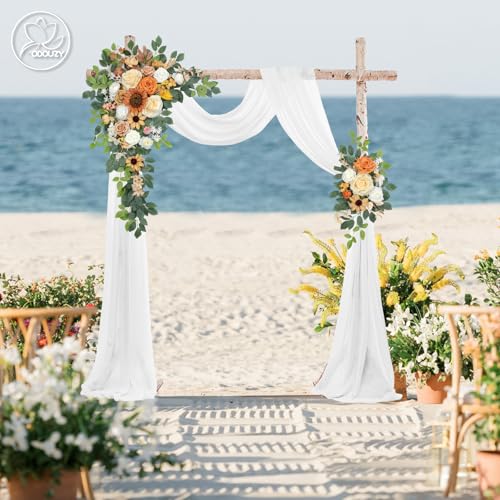 Odouzy Wedding Arch Flowers Kit,Artificial Flower Arch Decor (Set of 3),2pcs Artificial Flower Arrangement with 1pc Sheer Drape for Wedding Decor Reception Backdrop Floral Decorations (Coffee Orange) - color: Coffee Orange