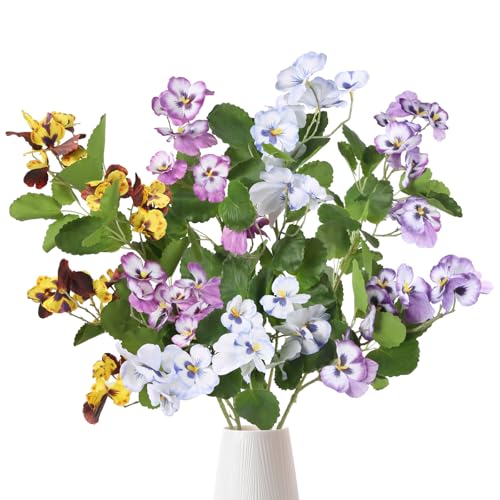 Artificial Fake Pansy Flowers for Outdoor 4PCS Faux Silk Pansies Flowers for Tall Vase 35.43" Long Stems Spring Flowers Pansies for Wedding Home Party Table Centerpiece Decor(Mixed Color) - color: Mixed Corlor