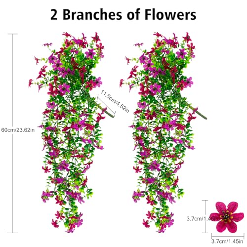 CCILAND 2 PCS Artificial Hanging Flowers for Outdoors, Fake Flower Plants UV Resistant Faux Hanging Spring Flowers for Home Porch Garden Patio Yard Decor (Pink and Purple) - color: Pink and Purple