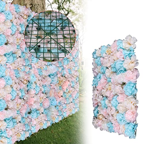 12 Pcs Artificial Flower Wall Panels 60x40cm 3D Flower Background for Wall, Wedding Flower Decorations Wall Silk Rose Panels for Candy Wall, Photo Areas, Stage Background(Dahlia + Rose + Hydrangea) - color: Orchid Powder