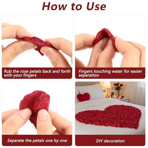 1000 Pcs Rose Petals Artificial Silk Flower Petals Romantic Decorations for Wedding Engagement Birthday Event Anniversary Party Backdrop Supplies Wine Red - color: Red