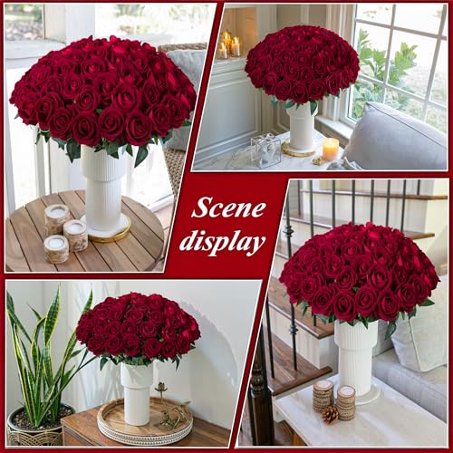 50 PCS Burgundy Roses Artificial Flowers, Fake Roses with Stem Realistic Silk Roses for DIY Wedding Bouquets Table Centerpieces Arrangements Baby Shower Birthday Home Decor Valentines Day Gift for Her - color: Burgundy