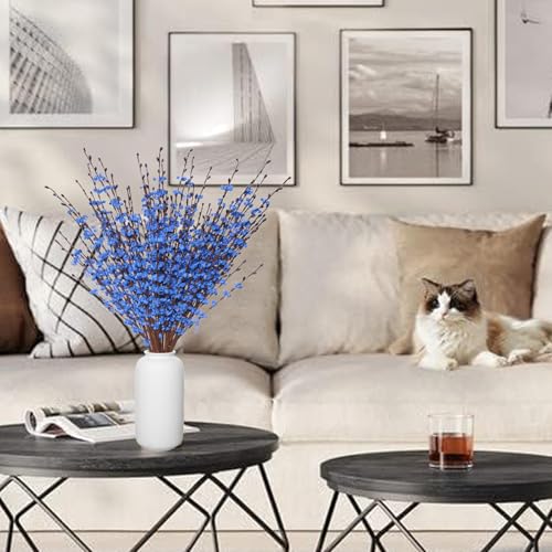 10Pcs Long Stem Jasmine Blue Flowers Artificial, 29.5"/75cm Faux Flower with Mini Berry Bouquet, Tall Fake Jasmine for Wedding Party DIY Floral Art Arrangements Festive Home Entrance Decor - color: Blue, size: 10 PCS