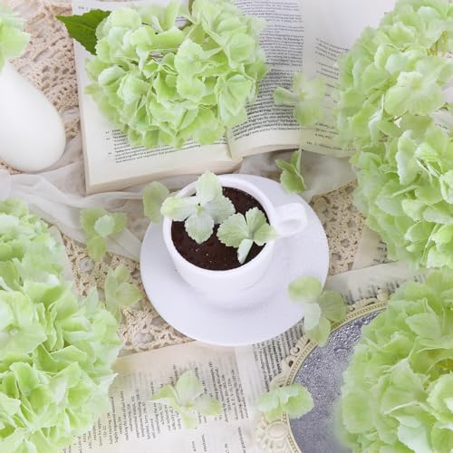 IPOPU Green Hydrangea Artificial Flowers 6Pcs Faux Hydrangea Flowers Real Touch 12'' Latex Fake Hydrangea Stems for Wedding Bouquets Arrangement Home Table Centerpieces Party Decor (Green) - color: Baby Green