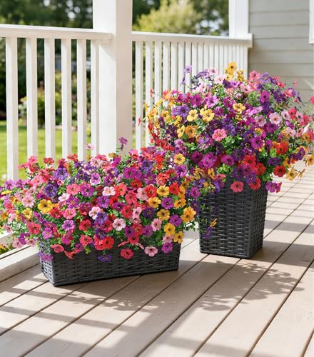 Ivydale Artificial Flowers for Outdoor 24 Bundles Fake Mums with Eucalyptus Leaves UV Resistant Silk Faux Daisy Flower Plant for Outside Home Porch Patio Window Box, 6 Color Mixed - color: 6 Color Mixed