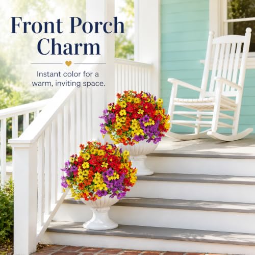 Artificial Flowers for Outdoors UV Resistant, 12 Bundles Realistic Faux Daisy with Eucalyptus Leaves Fake Plants for Porch Patio Planter Garden Decoration (Purple Red Orange Yellow) - color: Purple Red Orange Yellow