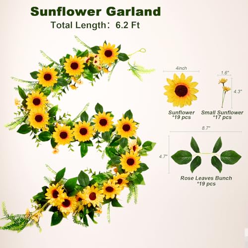 Naidiler Vibrant Full Sunflower Garland for Decoration, 6.2Ft Pretty Sunflower Vine for Wedding Baby Shower Boho Birthday Party Table Room Backdrop Décor - color: Yellow Green