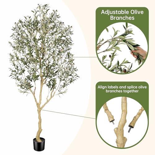 Realead 8ft Faux Olive Tree - Tall Artificial Olive Tree Indoor with Large Olive Branches and Realistic Leaves - Large Fake Olive Tree for Home Office Living Room Decor - size: 8ft