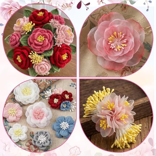 1400Pcs Flower Stamens 3mm Yellow Double Heads Handmade Stamen for Flower Making Artificial Floral Stamens for Crafts Wedding Bouquet Scrapbook Decoration Easter Supplies
