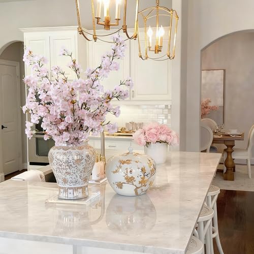 4pcs Silk Cherry Blossom Branches Artificial Flowers for Spring Tall Vase Decoration,40" Long Stem Fake Sakura Flowers for Home Wedding Party Bedroom Table Centerpiece Arrangement Decor(Pink) - color: Pink