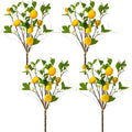 4 Pack Artificial Lemon Branches 8 Heads Per Stem Faux Lemons with Leaves Kitchen Table Centerpiece Decor Fake Lemon Tree for Vases Farmhouse Party Summer Home Yellow Decorations