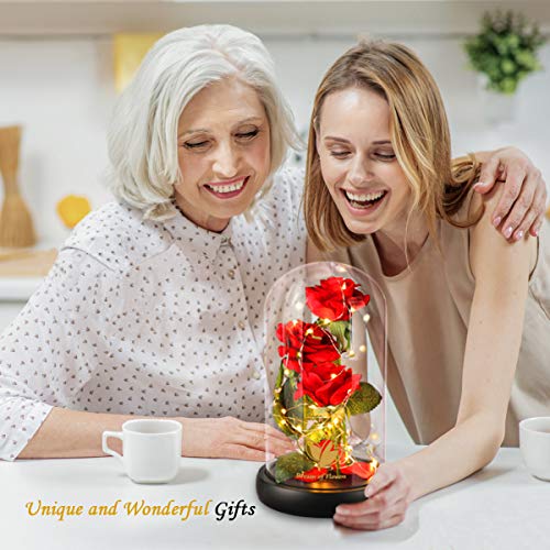 Mothers Day Mom Gifts for Mom,Beauty and The Beast Rose Light Up in Glass Dome,Preserved Flowers Prime Delivery Flowers Gifts,Birthday Gifts for Women Girlfriend Wife Anniversary,Valentines,Wedding - color: Red