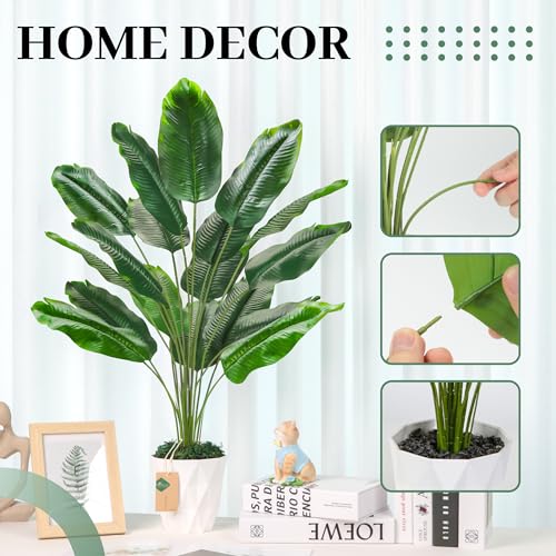 Der Rose Tall Fake Plants 28" Artificial Potted Tropical Faux Plants Banana Tree Indoor for Home Office Living Room Balcony Decor - color: White-bird of Paradise Artificial Plant